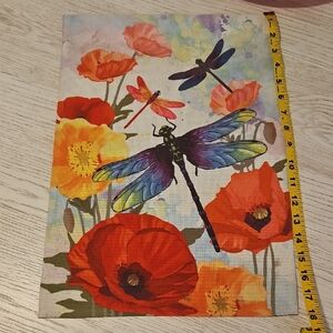 Vibrant Dragonfly and Poppy Small Garden Flag